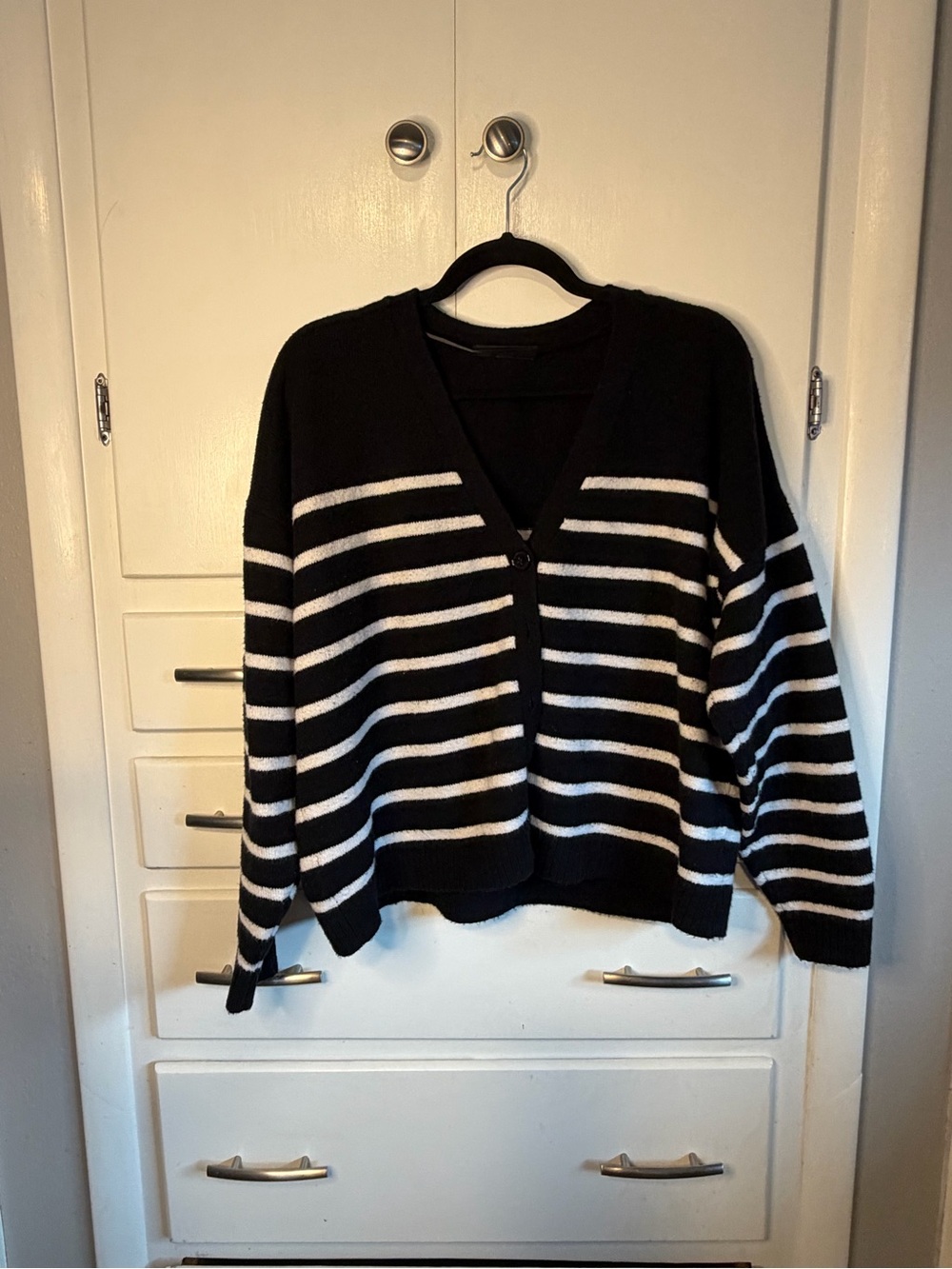 Lane Bryant Black and White Striped V-Neck Cardigan